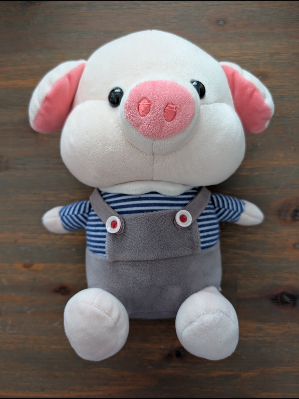 Plush Pink Piglet Stuffed Toy with Gray Overalls